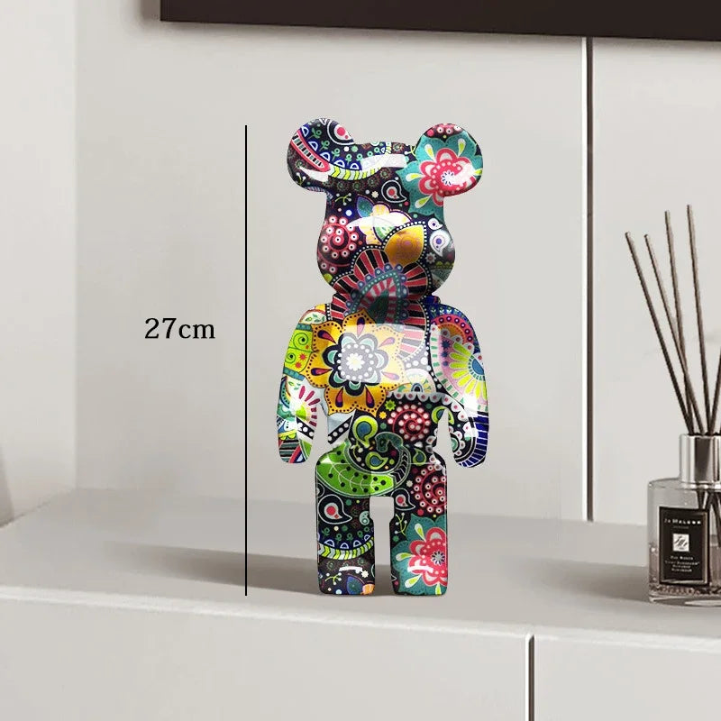 27cm - PAINTED GRAFFITI BEAR RESIN DESKTOP STATUE/ORNAMENTS