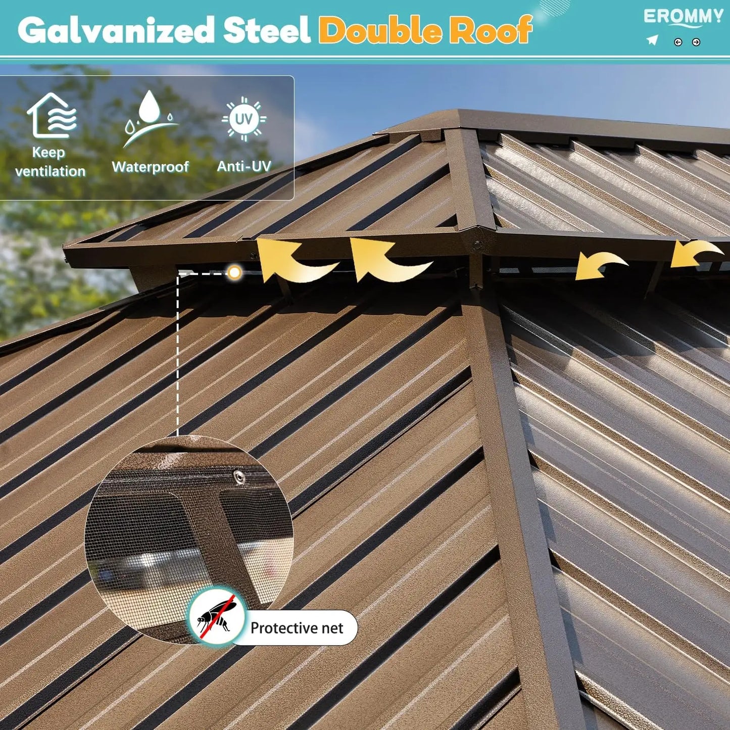 12-Ft x 18-Ft - Permanent  Gazebo w/Aluminum Frame & Galvanized Steel Double Roof