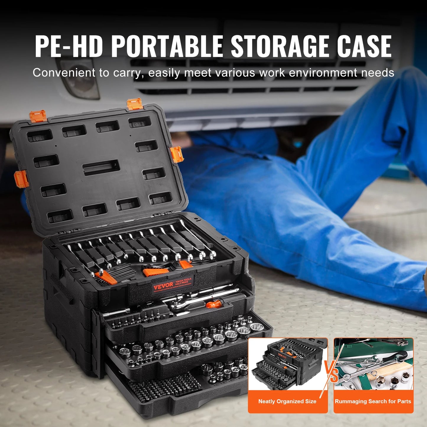 450-Pcs - MECHANICS TOOL SET, INCLUDES 1/4", 3/8", 1/2" DRIVE SOCKET SETS