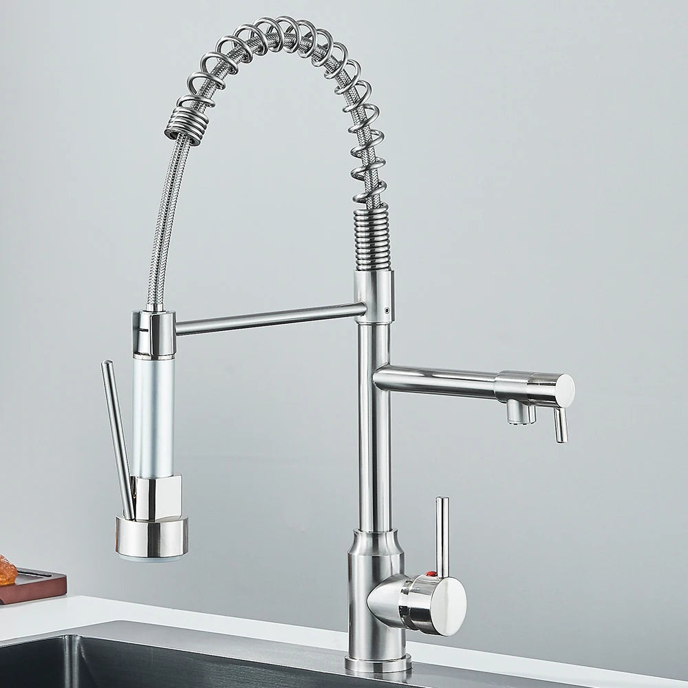 PULL-DOWN CRANE STYLE SPRING KITCHEN SINK FAUCET