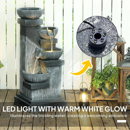 33.5" Tall - 4-TIER OUTDOOR LED RESIN WATER FOUNTAIN/WATERFALL