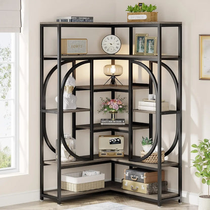 7-Shelf Modern L-Shaped Decorative Corner Bookshelf/Bookcase