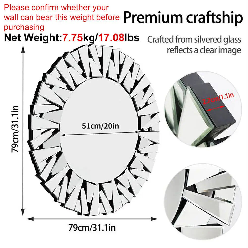 79cm/31.1in - LARGE ACCENT ROUND WALL MOUNTED MIRROR