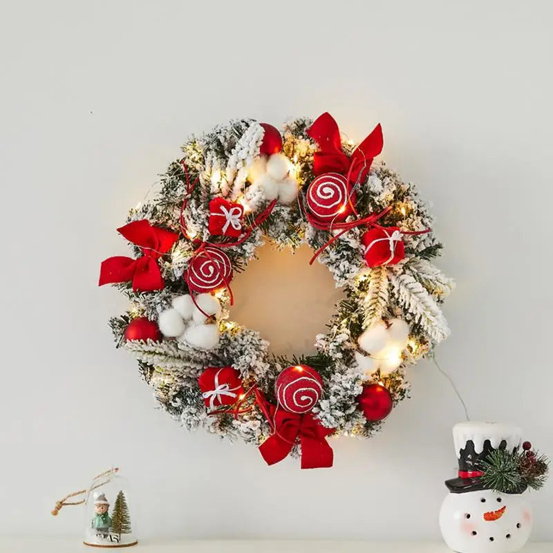 11.81in x 11.81in x 1.97in - CHRISTMAS FRONT DOOR SNOWY FLOCKED WREATHS