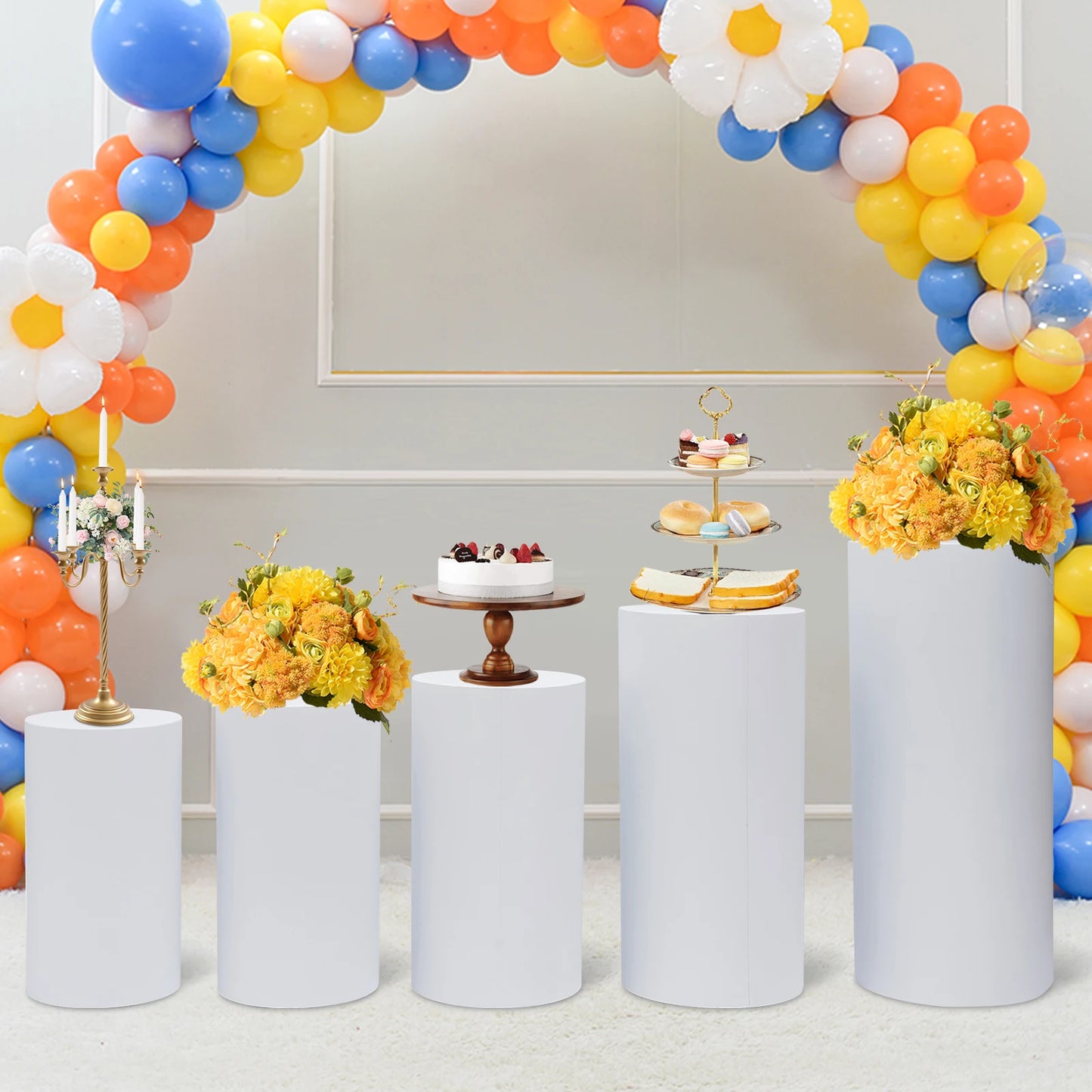 5Pcs - CYLINDER PEDESTAL STAND COVERS ENGAGEMENT/WEDDING PROPS