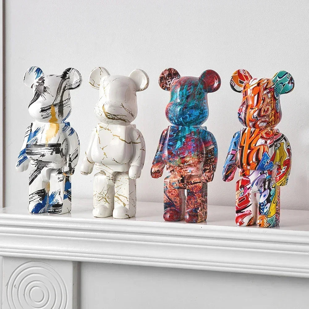27cm - PAINTED GRAFFITI BEAR RESIN DESKTOP STATUE/ORNAMENTS
