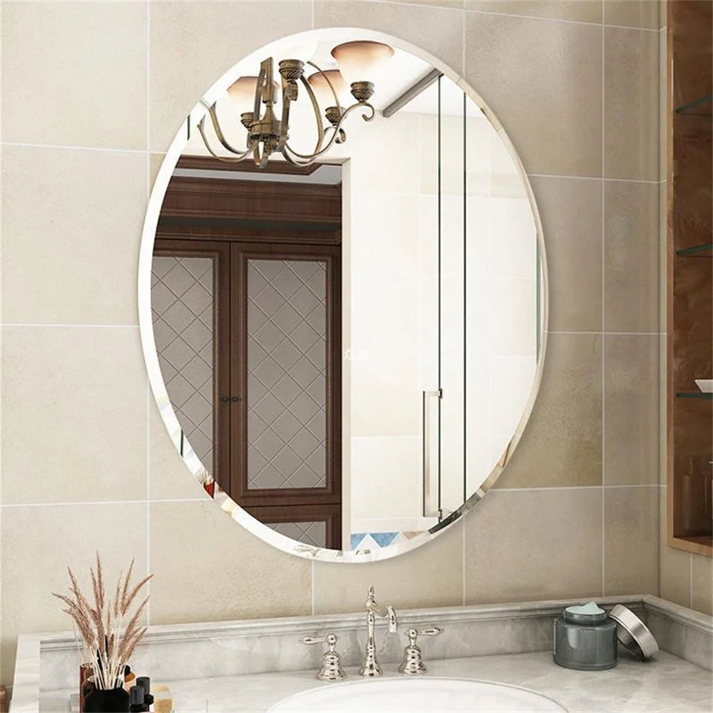 Frameless Silver Beveled Edge Oval Wall Mirror