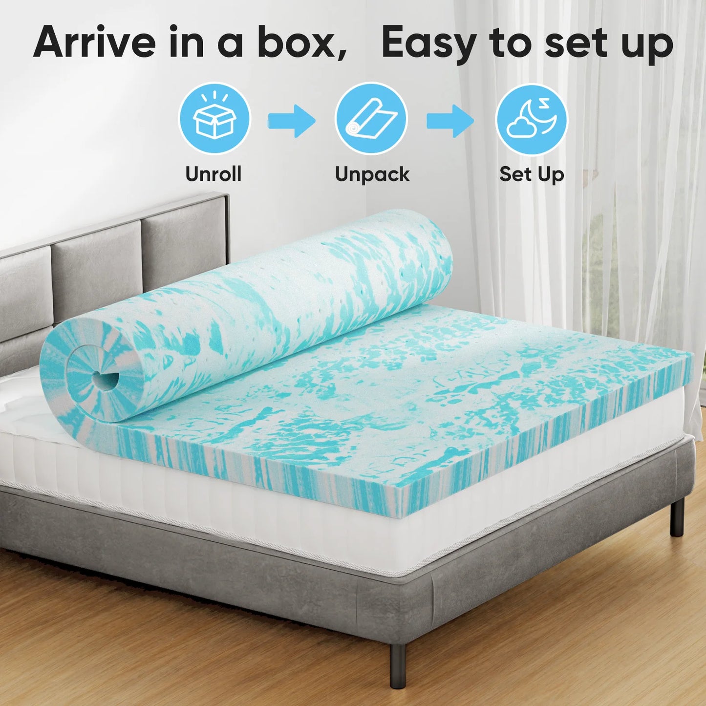 2-3in - SOFT COOLING GEL MEMORY FOAM FULL SIZE MATTRESS TOPPER