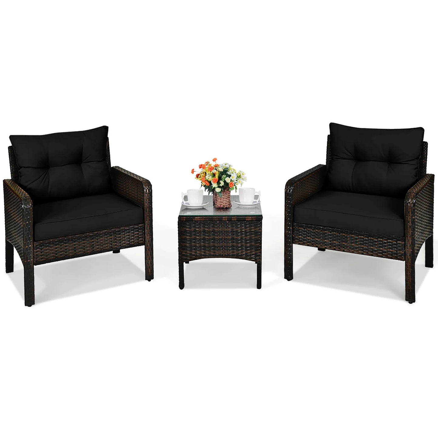 3pcs - OUTDOOR RATTAN/WICKER PATIO FURNITURE W/CUSHIONS