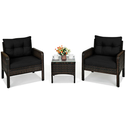 3pcs - OUTDOOR RATTAN/WICKER PATIO FURNITURE W/CUSHIONS