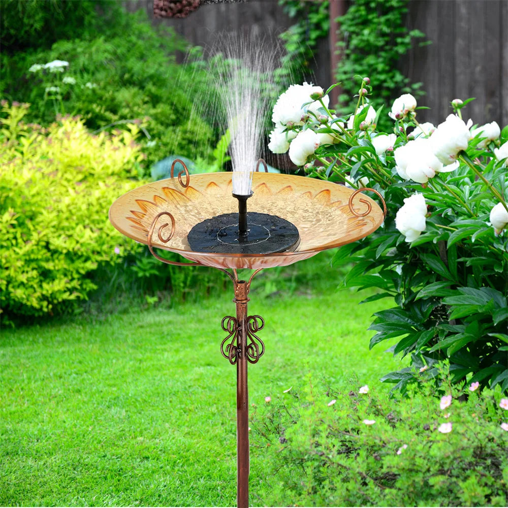 12.2in x 24.8in - GLASS BIRD BATH/FEEDER W/METAL STAKE