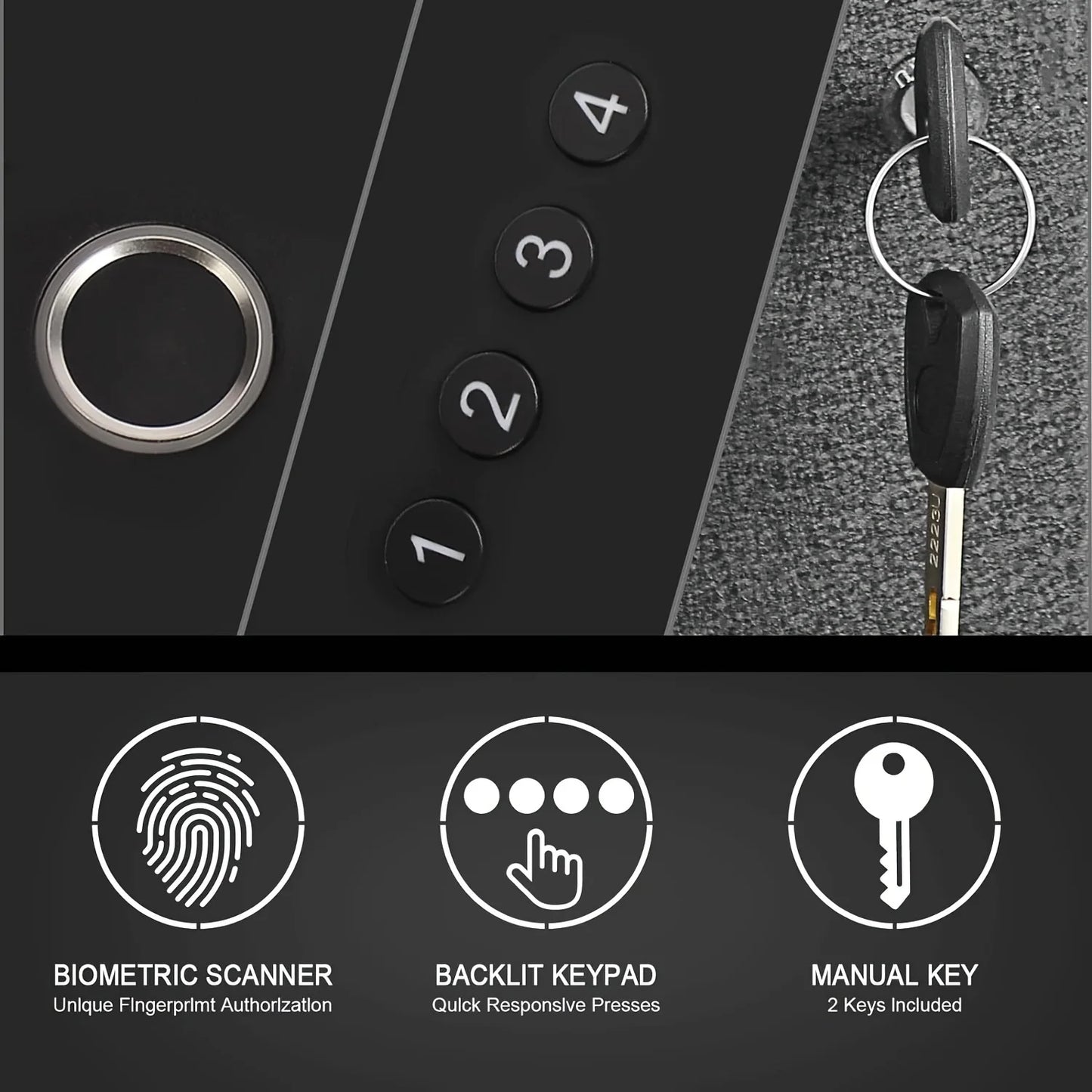 AUTOMATIC FINGERPRINT SLIDER HANDGUN SAFE, NIGHTSTANDS, DESK