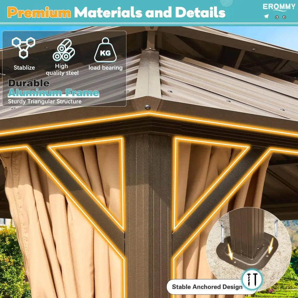 12-Foot x 14-Foot - Gazebo Hardtop, Galvanized Steel Double Roof Metal Gazebo Curtain