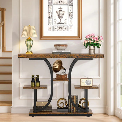 42.5", 5-Tier - RUSTIC CONSOLE ACCENT TABLE W/STORAGE SHELF