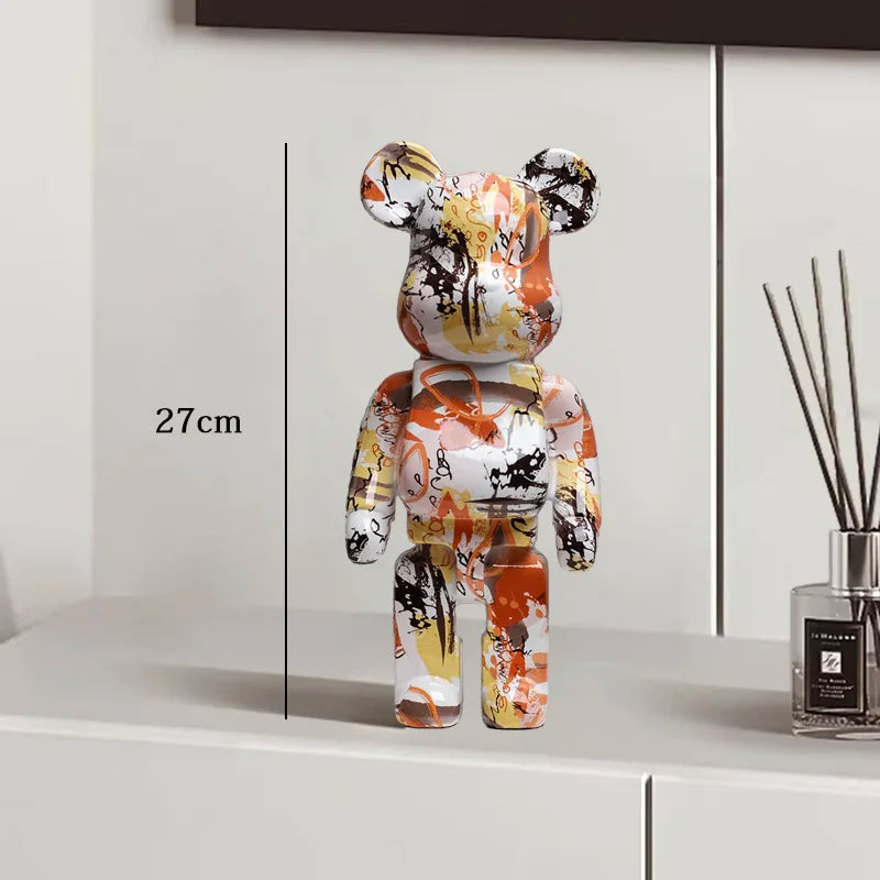 27cm - PAINTED GRAFFITI BEAR RESIN DESKTOP STATUE/ORNAMENTS