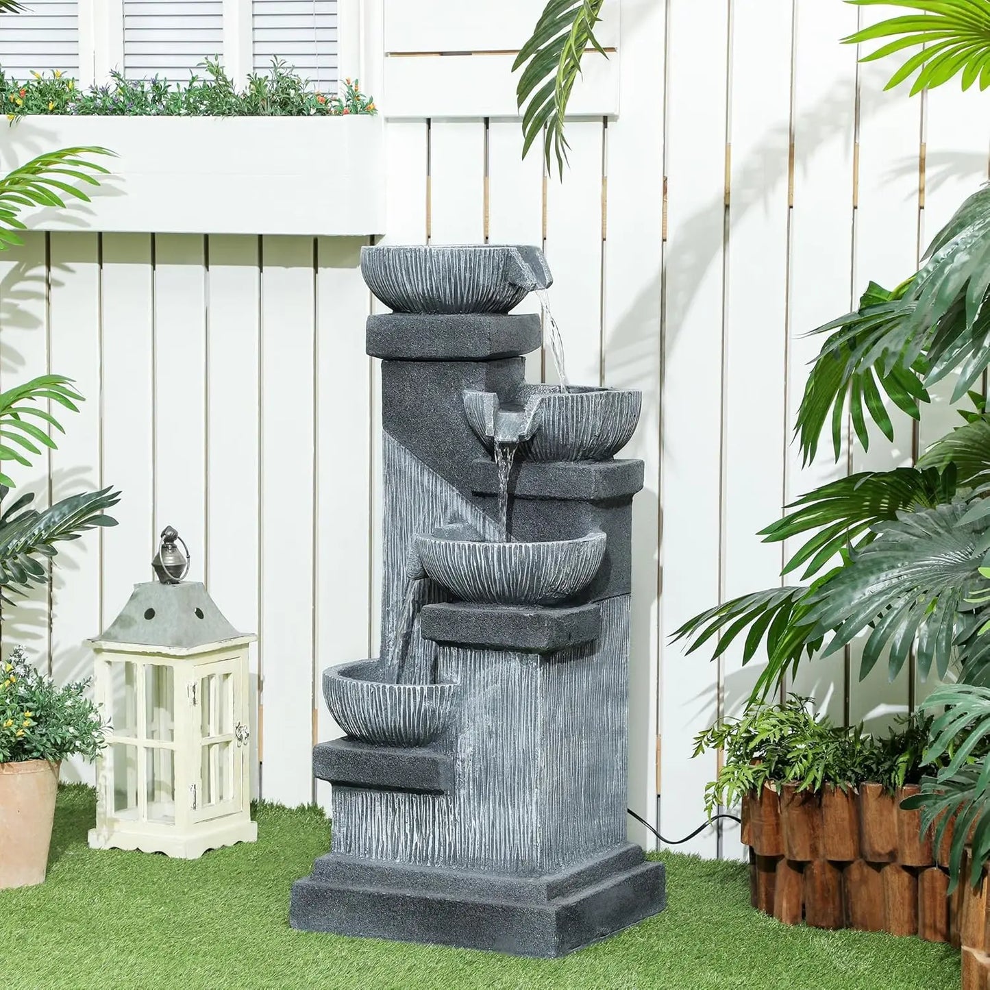 33.5" Tall - 4-TIER OUTDOOR LED RESIN WATER FOUNTAIN/WATERFALL