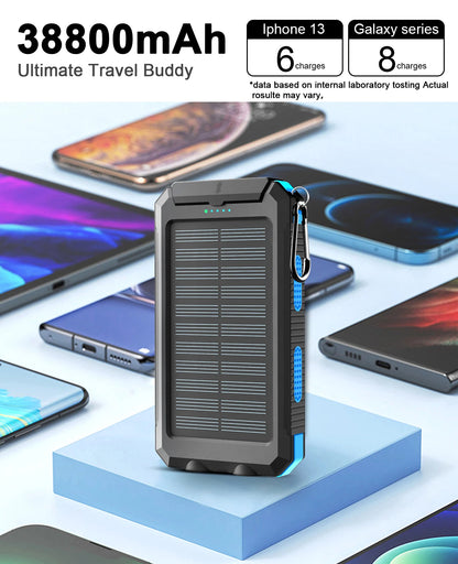 38800mAh LIGHTWEIGHT MOBILE SOLAR POWER BANK W/BUILT-IN CABLE
