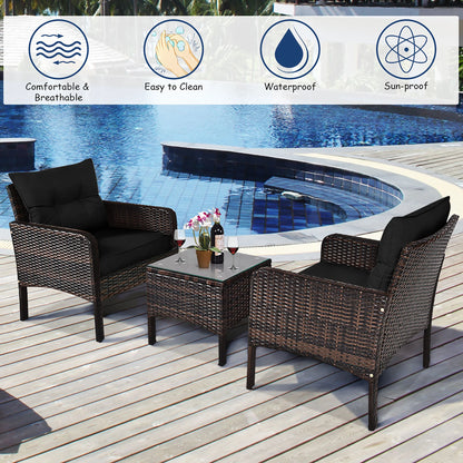 3pcs - OUTDOOR RATTAN/WICKER PATIO FURNITURE W/CUSHIONS