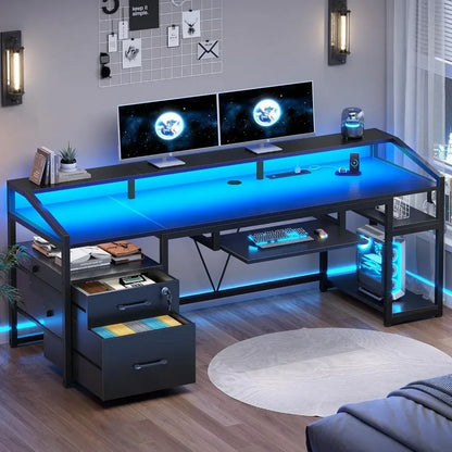 OFFICE COMPUTER  DESK W/LOCKABLE DRAWERS & LED LIGHTS