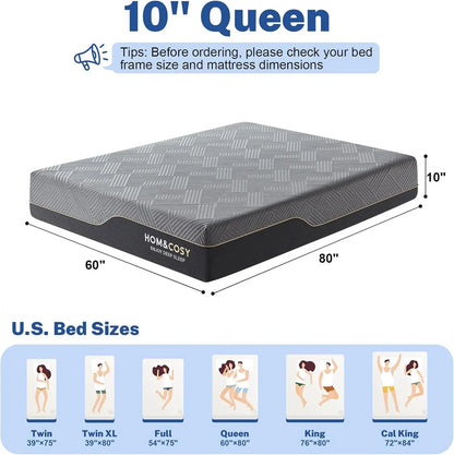 10in QUEEN SIZE LUXURY COOLING GEL MEMORY MATTRESS