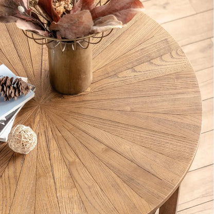 35in x 35in x 17.8in - 2-TIER ROUND RUSTIC WOODEN COFFEE TABLE W/STORAGEe Table for Living Room, 2 Tier Circle Coffee Table with Storage, Rustic Natural Coffee Table (35" Dx35 Wx18 H)
