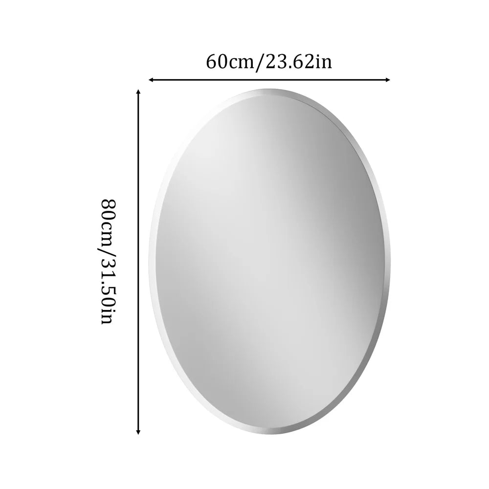 Frameless Silver Beveled Edge Oval Wall Mirror