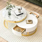 16.7in x 31.5in - MODERN ROUND ACCENT COFFEE TABLE W/2-LARGE DRAWERS