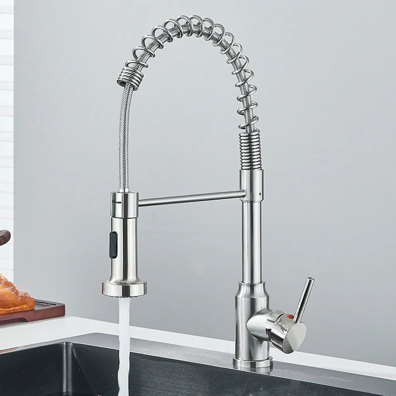Black Flexible Kitchen Faucet Pull Down Spring Nozzle
