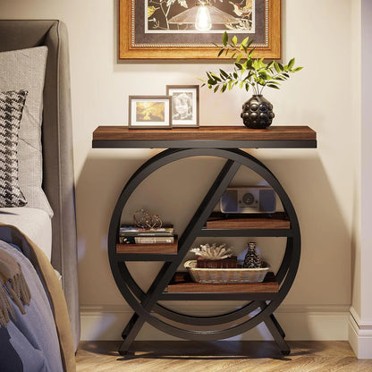 3-Tier - NARROW GEOMETRIC METAL FRAME SIDE TABLE W/STORAGE