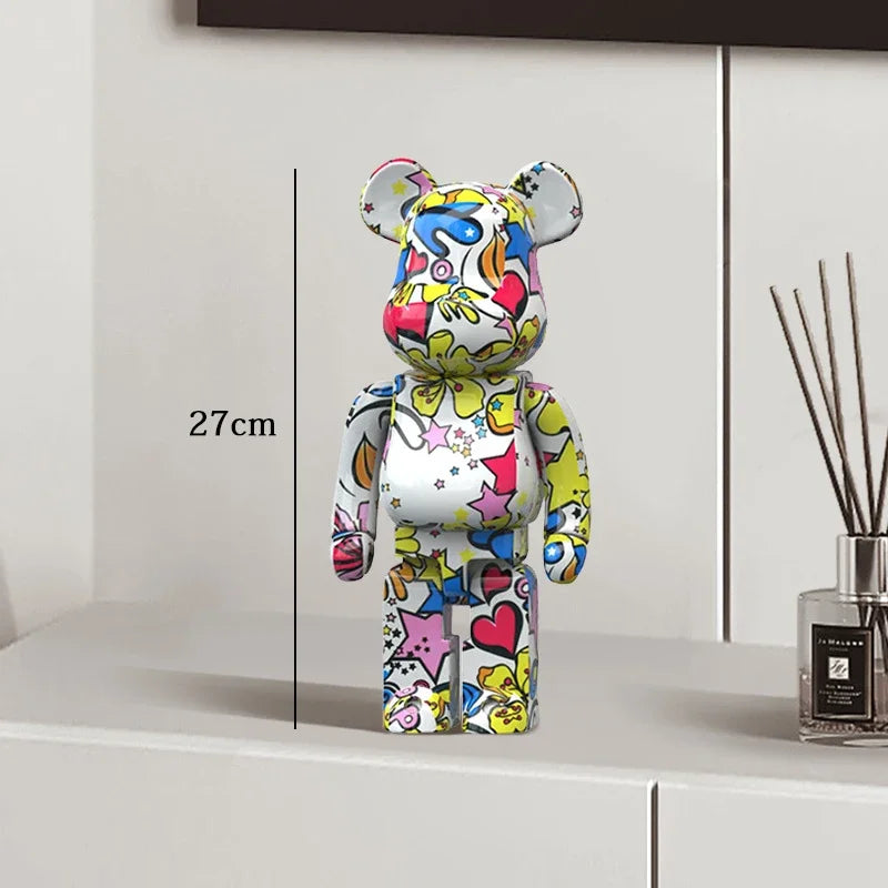 27cm - PAINTED GRAFFITI BEAR RESIN DESKTOP STATUE/ORNAMENTS