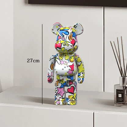 27cm - PAINTED GRAFFITI BEAR RESIN DESKTOP STATUE/ORNAMENTS