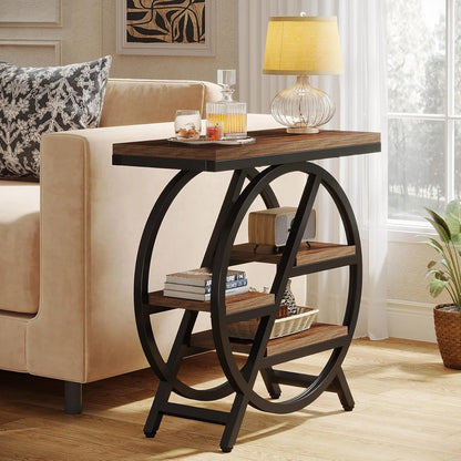 3-Tier - NARROW GEOMETRIC METAL FRAME SIDE TABLE W/STORAGE