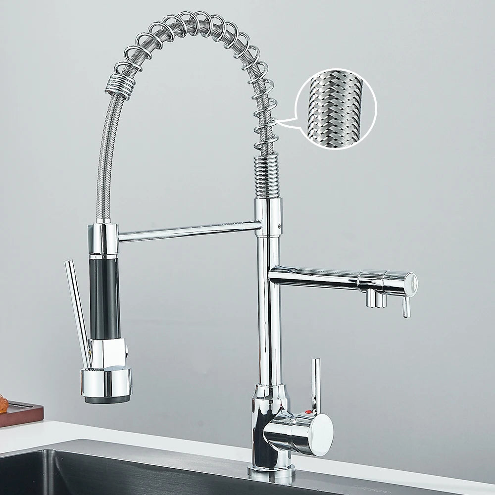 PULL-DOWN CRANE STYLE SPRING KITCHEN SINK FAUCET