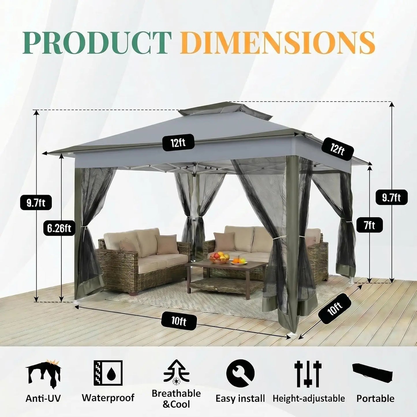 12-Foot x 12-Foot - Pop-Up Gazebos, On Clearance, Metal Waterproof Gazebo