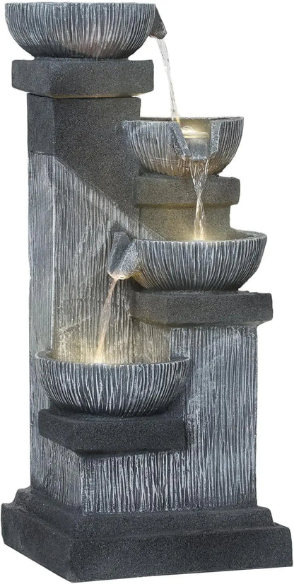 33.5" Tall - 4-TIER OUTDOOR LED RESIN WATER FOUNTAIN/WATERFALL