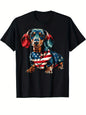 MENS DACHSHUND 4TH OF JULY FLAG COTTON T-SHIRTS