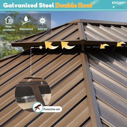 12-Foot x 14-Foot - Gazebo Hardtop, Galvanized Steel Double Roof Metal Gazebo Curtain