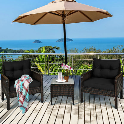3pcs - OUTDOOR RATTAN/WICKER PATIO FURNITURE W/CUSHIONS