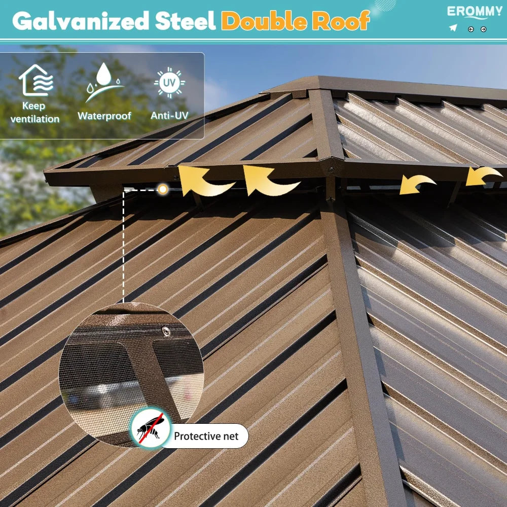 10ft X 12ft - PERMANENT DOUBLE STEEL ROOF HARDTOP GAZEBO