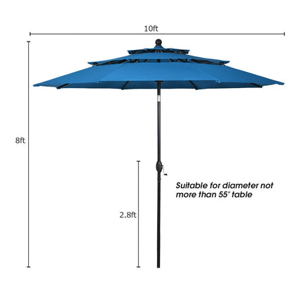 10ft 3-Tier - OUTDOOR BLUE DOUBLE-SIDED PATIO TABLE UMBRELLAS