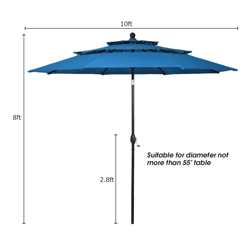 10ft, 3-Tier - OUTDOOR BLUE DOUBLE-SIDED PATIO TABLE UMBRELLAS