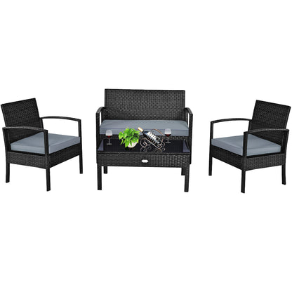 4pcs - PE RATTAN/WICKER METAL FRAME PATIO FURNITURE SET
