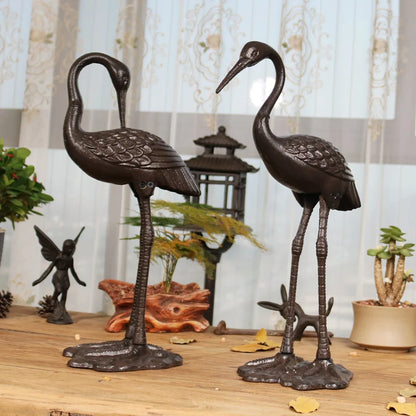 2 DESINS - ANTIQUE RUSTIC CAST IRON CRANE/HERON STATUE