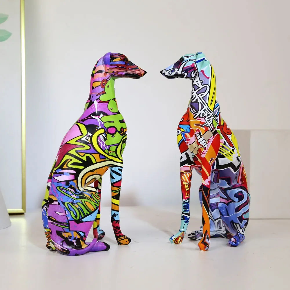 COLORFUL ABSTRACT PAINTED GREYHOUND DOBERMAN DESKTOP DECORATION