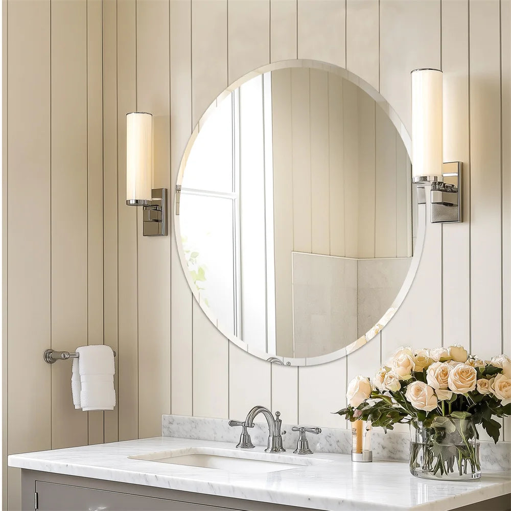 80cm - LARGE FRAMELESS ROUND VANITY MIRROR W/BEVELED EDGE