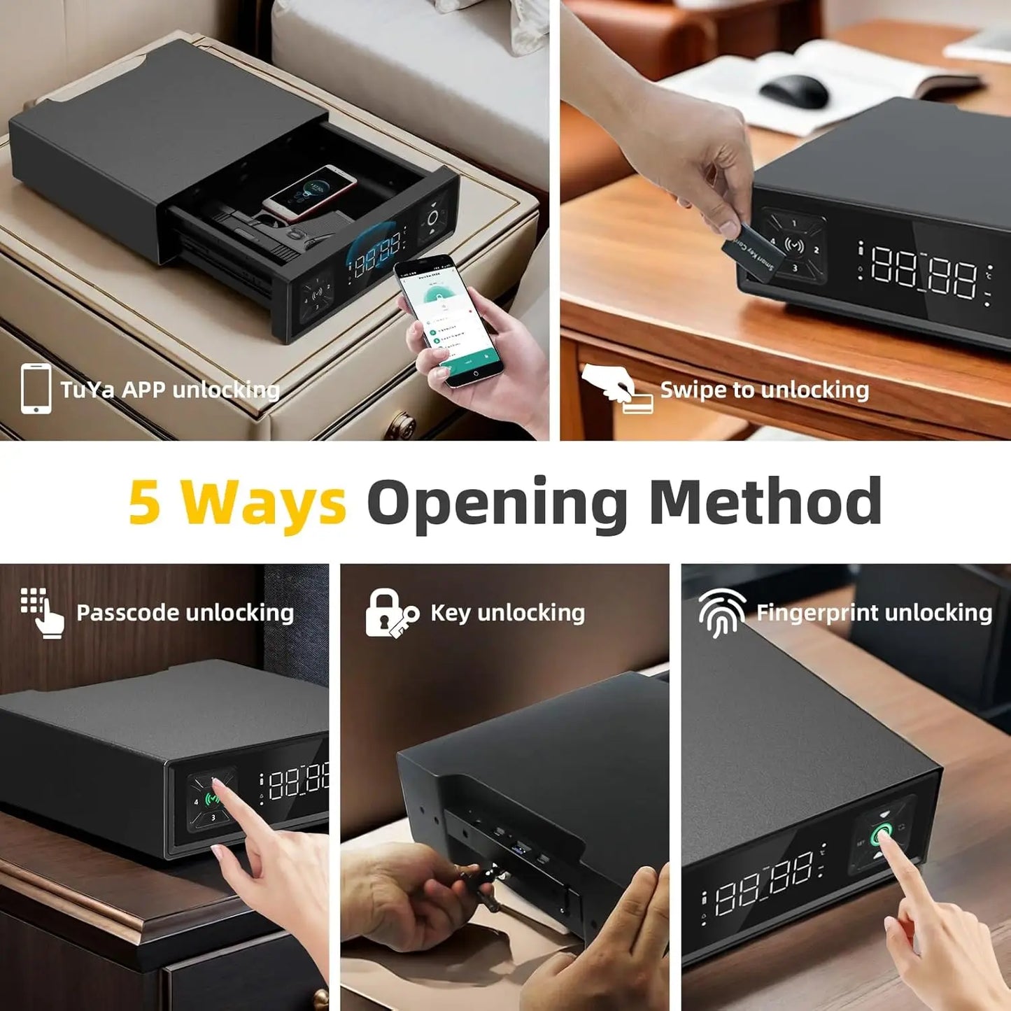 BIOMETRIC QUICK ENTRY GUN SAFE BOXES CLOCK
