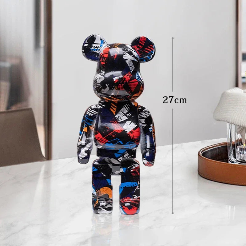 27cm - PAINTED GRAFFITI BEAR RESIN DESKTOP STATUE/ORNAMENTS