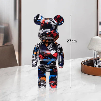 27cm - PAINTED GRAFFITI BEAR RESIN DESKTOP STATUE/ORNAMENTS