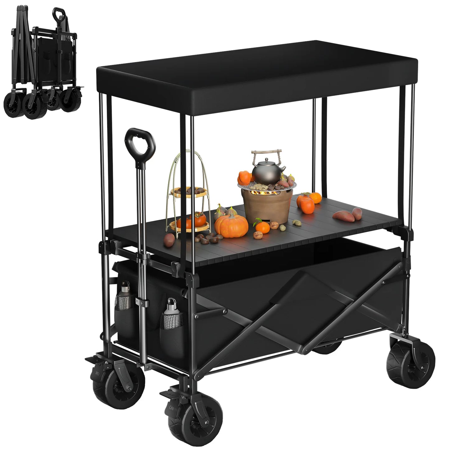 DOUBLE LAYER PORTABLE ROTATING WHEEL CAMPING/UTILITY CART