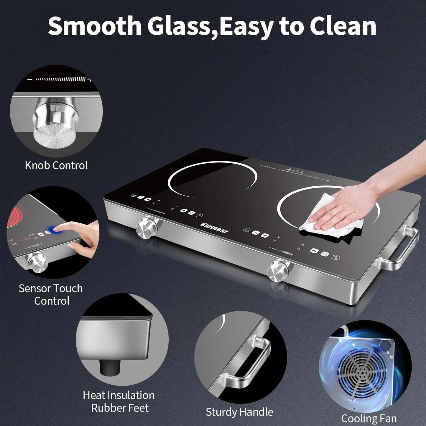 56cm, 240 Volts - Countertop Ceramic Electric Hob 2-Zones, 3200W Plug-in W/Safety Lock